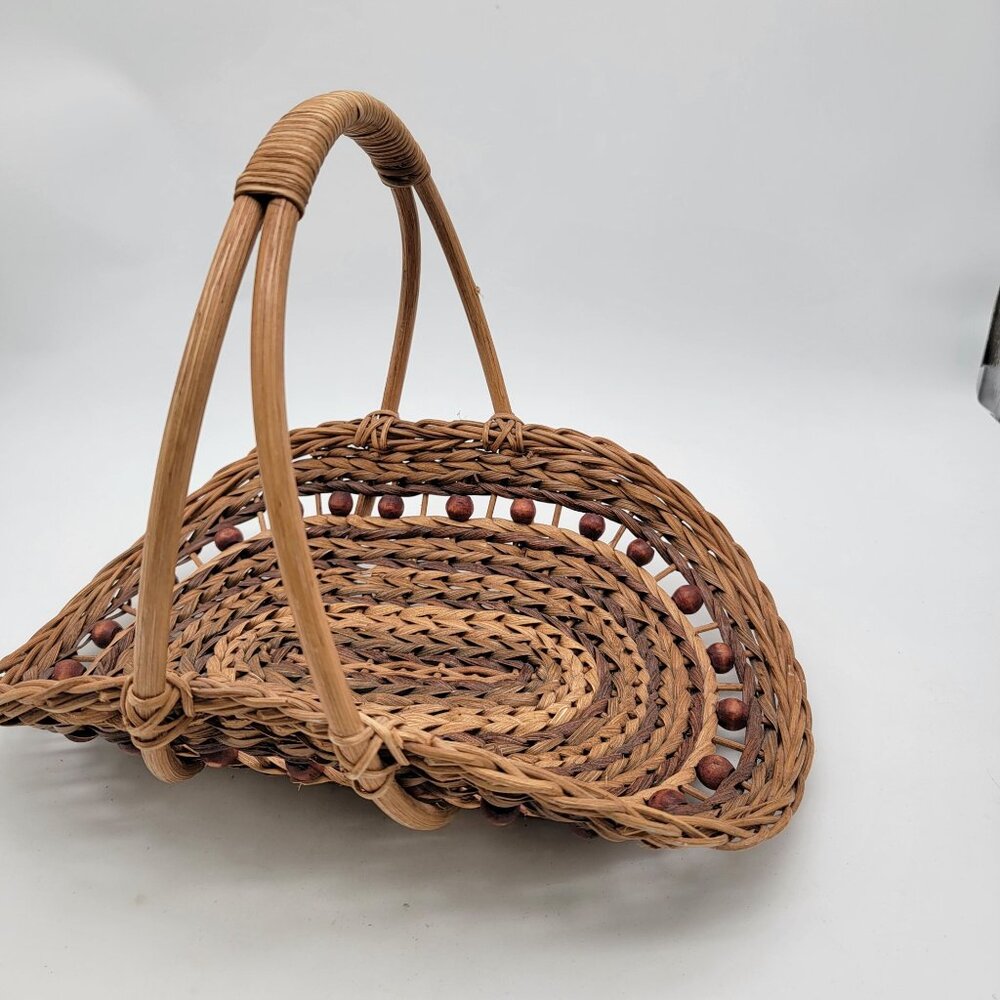 Vintage Wicker & Bead Decorative Basket With Handle - Picture 4 of 8